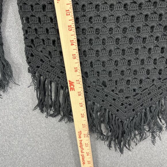 Crochet Sweater Womens Small Black Fringe Boho Open Knit Long Sleeve Ramie Blend - Picture 8 of 15